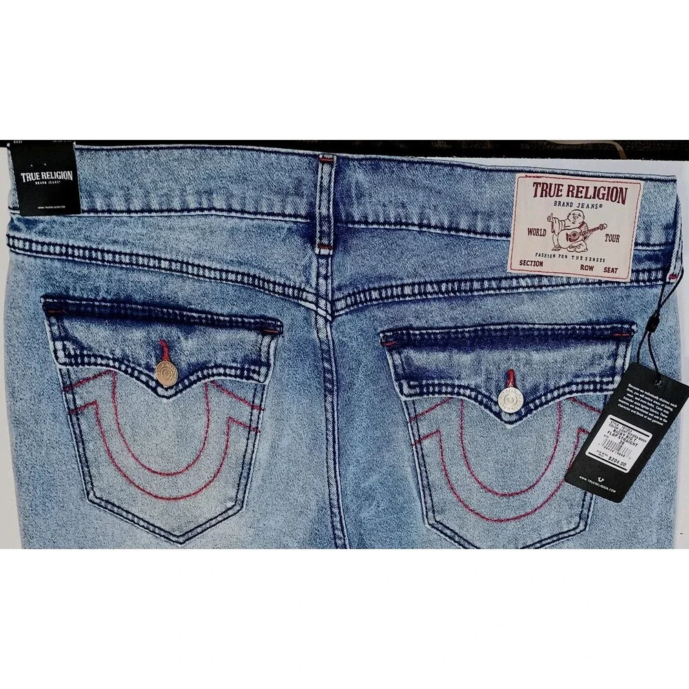 TRUE  RELIGION Light Wash Denim Cotton Relaxed Straight Flap Jeans (XP0053) NEW